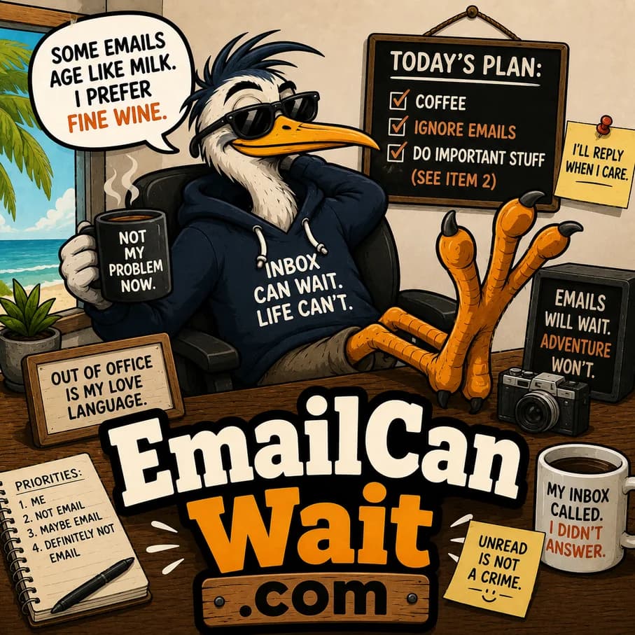 EmailCanWaIt.com — Fat Heron catalog illustration