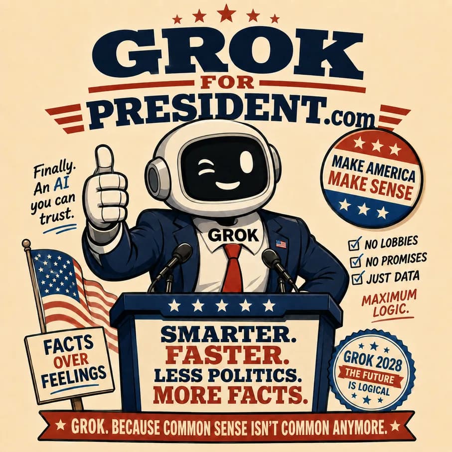 GrokForPresident.com — Fat Heron catalog illustration